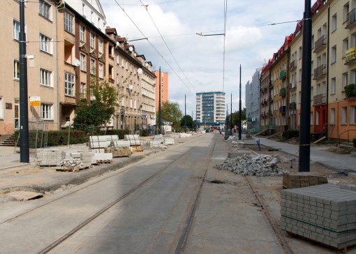 Budowa linii tramwajowej w ulicy Kościuszki (20 września 2015) - przystanek wiedeński Kętrzyńskiego
