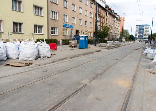 Budowa linii tramwajowej w ulicy Kościuszki (20 września 2015) - przystanek wiedeński Kętrzyńskiego