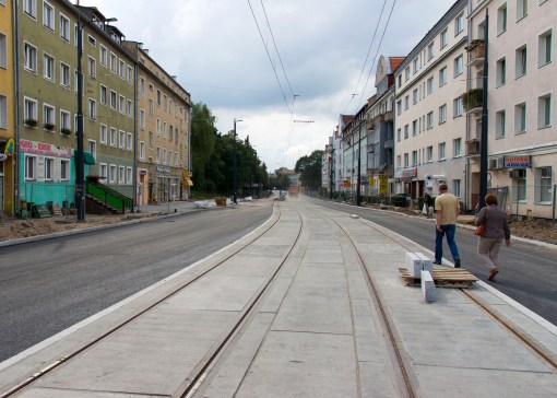 Budowa linii tramwajowej w ulicy Kościuszki (20 września 2015)