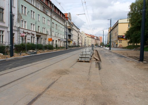 Budowa linii tramwajowej w ulicy Kościuszki (20 września 2015) - przystanek wiedeński Kętrzyńskiego