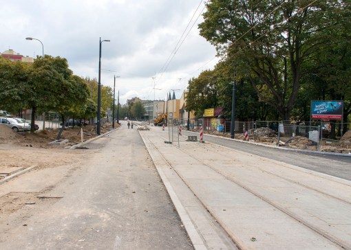Budowa linii tramwajowej w ulicy Kościuszki (20 września 2015)