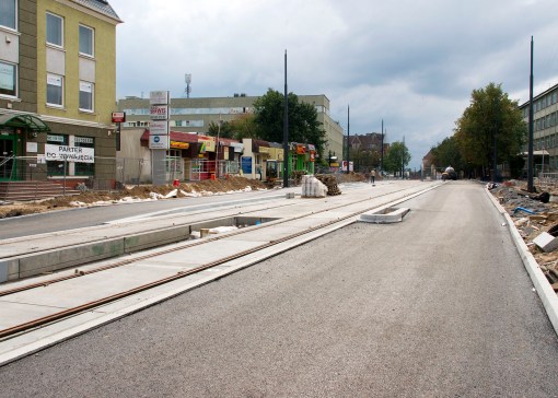 Budowa linii tramwajowej w ulicy Kościuszki (20 września 2015) - przystanek wiedeński Filharmonia