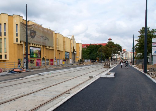 Budowa linii tramwajowej w ulicy Kościuszki (20 września 2015) - przystanek wiedeński Filharmonia