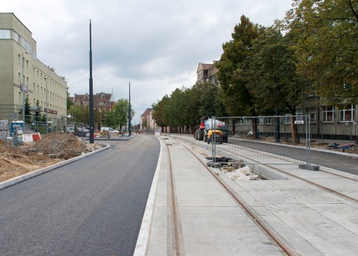 Budowa linii tramwajowej w ulicy Kościuszki (20 września 2015)