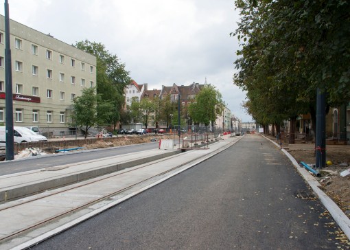 Budowa linii tramwajowej w ulicy Kościuszki (20 września 2015)