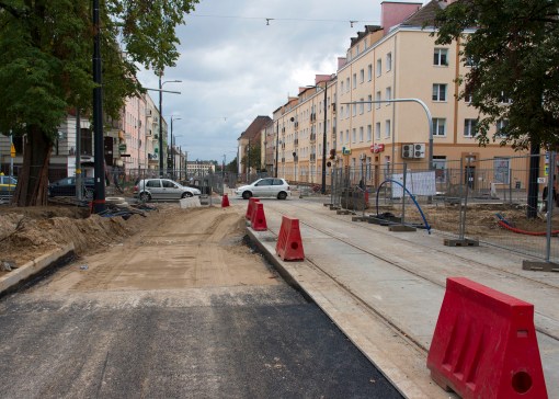 Budowa linii tramwajowej w ulicy Kościuszki (20 września 2015)