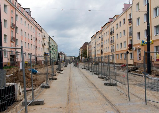 Budowa linii tramwajowej w ulicy Kościuszki (20 września 2015)