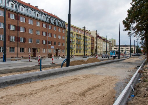 Budowa linii tramwajowej w ulicy Kościuszki (20 września 2015)