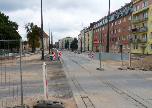 Budowa linii tramwajowej w ulicy Kościuszki (20 września 2015)