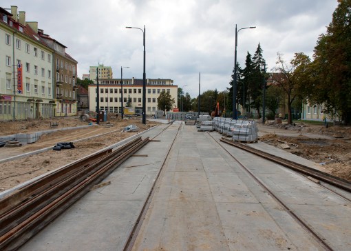 Budowa linii tramwajowej w ulicy Kościuszki (20 września 2015)
