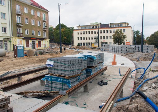 Budowa linii tramwajowej w ulicy Kościuszki (20 września 2015)