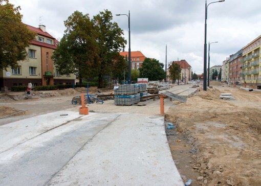 Budowa linii tramwajowej w ulicy Kościuszki (20 września 2015)