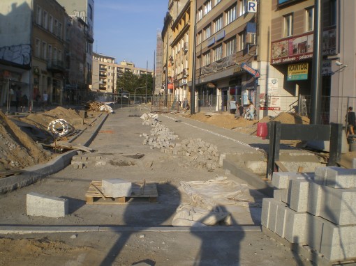 Budowa linii tramwajowej w ulicy 11 Listopada (31 sierpnia 2015) - przystanek końcowy Wysoka Brama