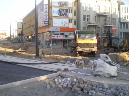 Budowa linii tramwajowej na placu Jana Pawła II (31 sierpnia 2015)