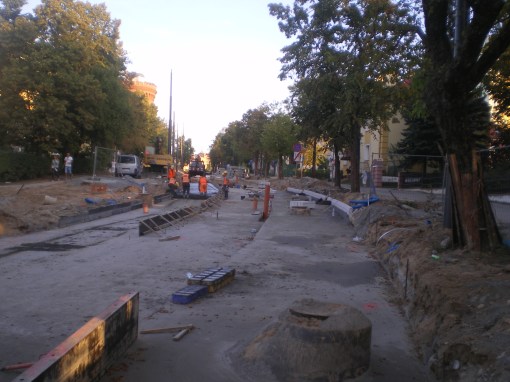 Budowa linii tramwajowej w ulicy Żołnierskiej (31 sierpnia 2015)