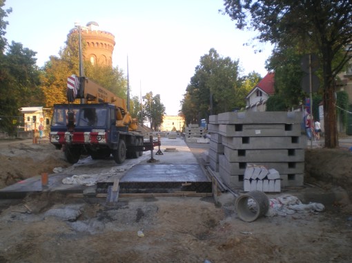 Budowa linii tramwajowej w ulicy Żołnierskiej (31 sierpnia 2015)