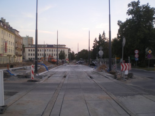 Budowa linii tramwajowej w ulicy Kościuszki (31 sierpnia 2015) - przystanek Plac Wakara