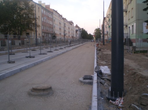 Budowa linii tramwajowej w ulicy Kościuszki (31 sierpnia 2015)