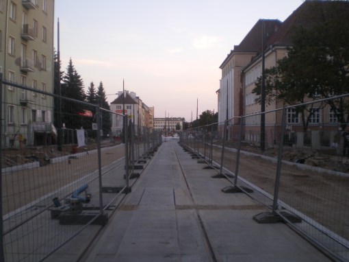 Budowa linii tramwajowej w ulicy Kościuszki (31 sierpnia 2015)