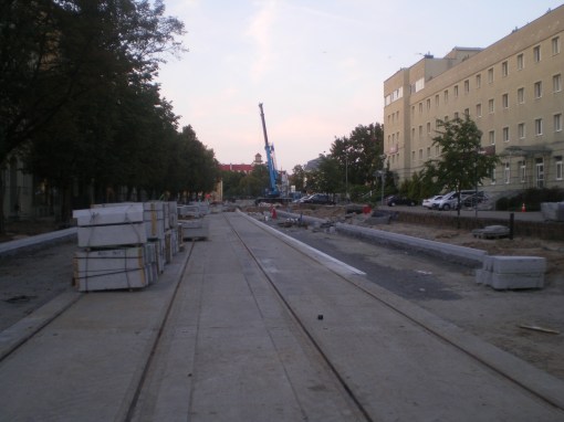 Budowa linii tramwajowej w ulicy Kościuszki (31 sierpnia 2015)