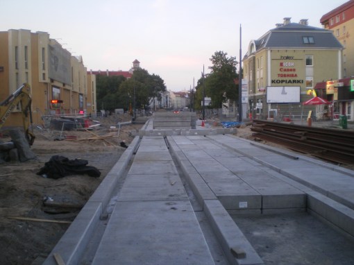 Budowa linii tramwajowej w ulicy Kościuszki (31 sierpnia 2015)