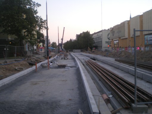 Budowa linii tramwajowej w ulicy Kościuszki (31 sierpnia 2015)