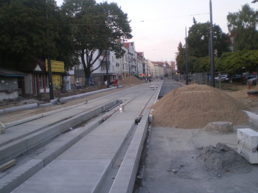 Budowa linii tramwajowej w ulicy Kościuszki (31 sierpnia 2015)