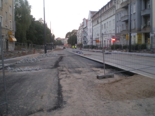 Budowa linii tramwajowej w ulicy Kościuszki (31 sierpnia 2015)