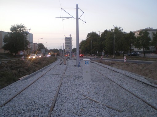 Budowa linii tramwajowej w ulicy Dworcowej (31 sierpnia 2015)