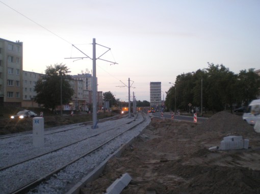Budowa linii tramwajowej w ulicy Dworcowej (31 sierpnia 2015)