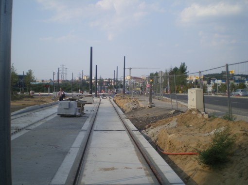 Budowa linii tramwajowej przy alei Sikorskiego (1 września 2015) - przystanek Galeria Warmińska