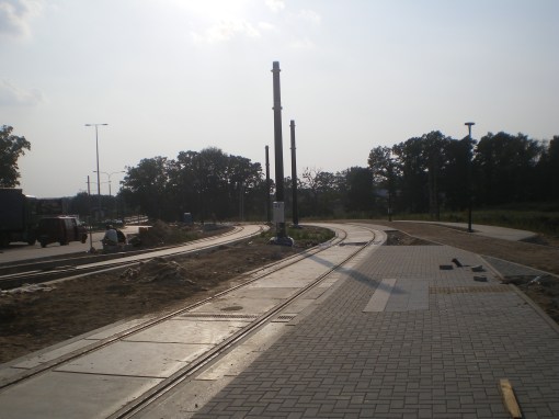 Budowa linii tramwajowej przy ulicy Tuwima (1 września 2015) - przystanek Galeria Warmińska