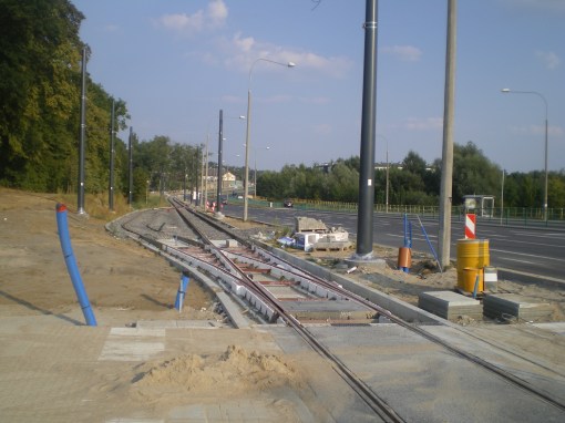 Budowa linii tramwajowej przy ulicy Tuwima (1 września 2015) - mijanka w pobliżu skrzyżowania z ulicą Iwaszkiewicza