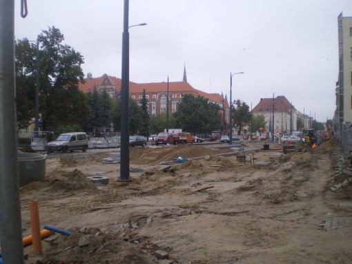 Budowa linii tramwajowej w ulicy Kościuszki (16 września 2015)