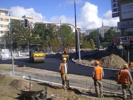 Budowa linii tramwajowej na placu Jana Pawła II (21 września 2015)