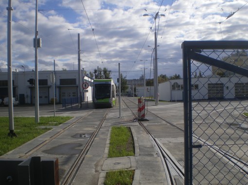 Solaris Tramino Olsztyn S111O #3003 na torze testowym w zajezdni tramwajowej (21 września 2015)