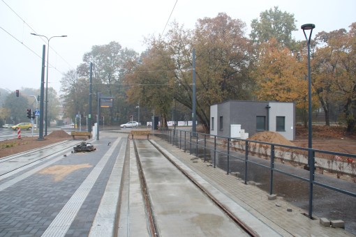 Budowa linii tramwajowej przy ulicy Tuwima (18 października 2015) - przystanek końcowy Uniwersytet-Prawocheńskiego