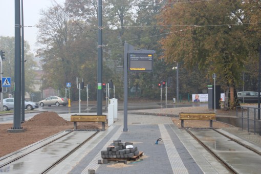 Budowa linii tramwajowej przy ulicy Tuwima (18 października 2015) - przystanek końcowy Uniwersytet-Prawocheńskiego