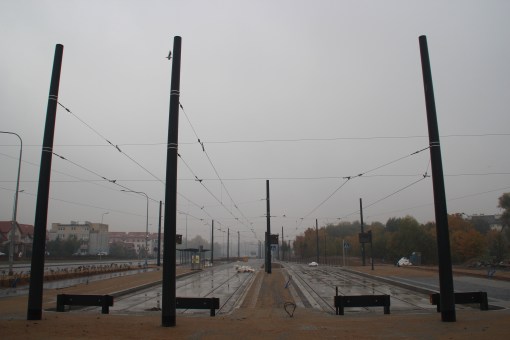 Budowa linii tramwajowej przy ulicy Witosa (18 października 2015) - przystanek końcowy Kanta