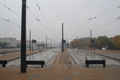 Budowa linii tramwajowej przy ulicy Witosa (18 października 2015) - przystanek końcowy Kanta
