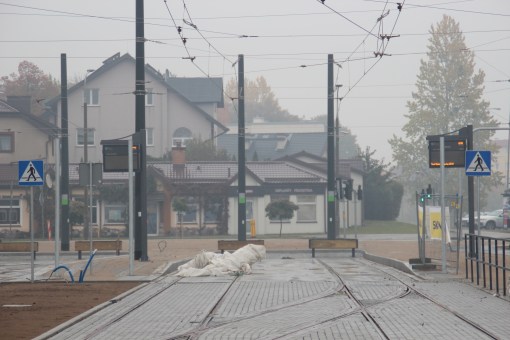 Budowa linii tramwajowej przy ulicy Witosa (18 października 2015) - przystanek końcowy Kanta