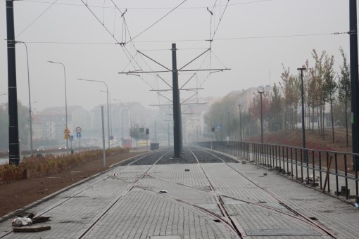 Budowa linii tramwajowej przy ulicy Witosa (18 października 2015) - przystanek końcowy Kanta