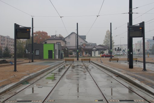 Budowa linii tramwajowej przy ulicy Witosa (18 października 2015) - przystanek końcowy Kanta