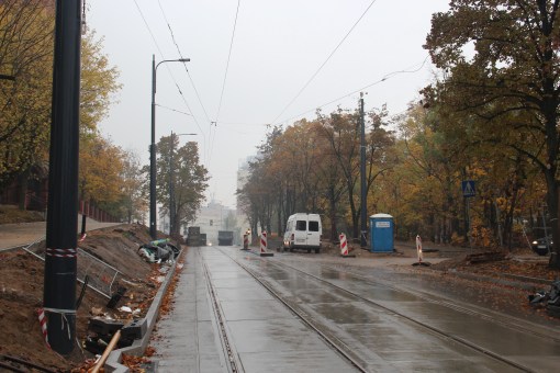 Budowa linii tramwajowej w ulicy Żołnierskiej (18 października 2015)