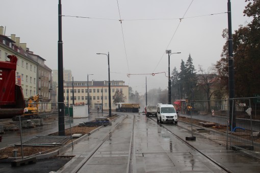 Budowa linii tramwajowej w ulicy Kościuszki (18 października 2015)