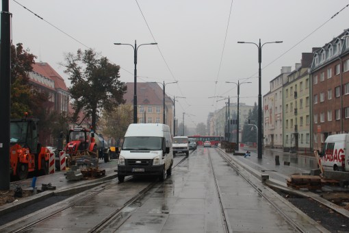 Budowa linii tramwajowej w ulicy Kościuszki (18 października 2015)