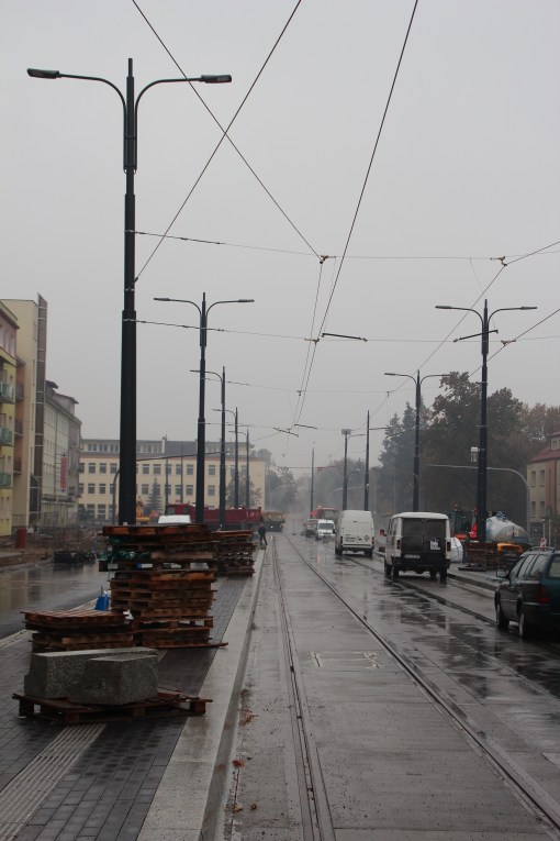 Budowa linii tramwajowej w ulicy Kościuszki (18 października 2015) - przystanek Skwer Wakara