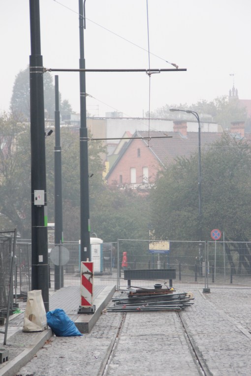 Budowa linii tramwajowej w ulicy 11 Listopada (18 października 2015) - przystanek końcowy Wysoka Brama