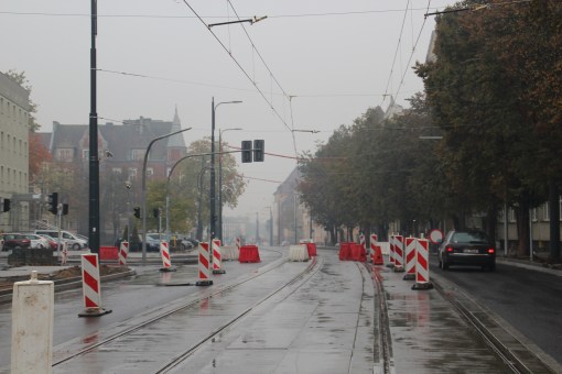 Budowa linii tramwajowej w ulicy Kościuszki (18 października 2015)