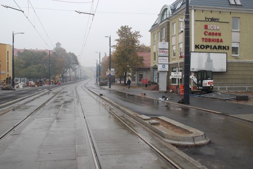 Budowa linii tramwajowej w ulicy Kościuszki (18 października 2015) - przystanek wiedeński Filharmonia